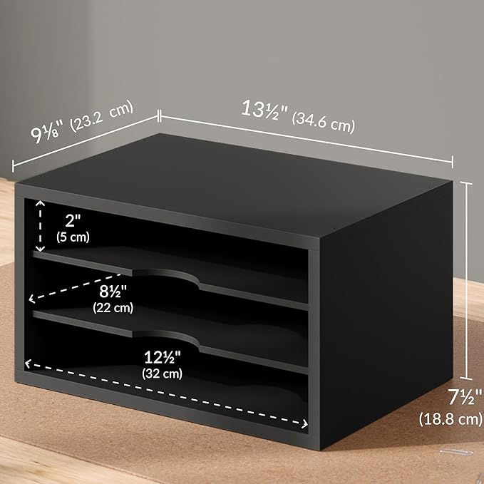 File Organizer, 3-Tier Document Paper Sorter, Black