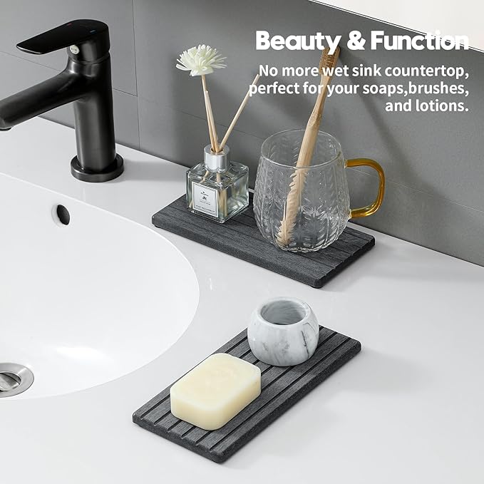 2PCS Diatomite Water Absorbing Stone Drying Tray Mat for Bathroom & Kitchen