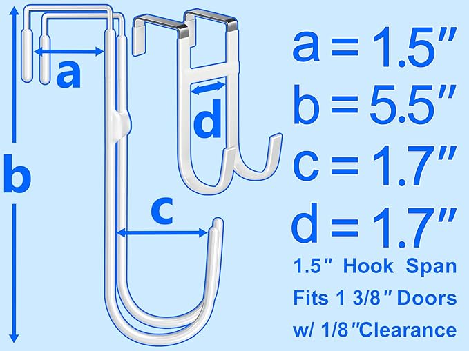 Over the Door Twin Metal Hooks with Plastic Coating 1 Year Returnless Refund 5.5" Fit 0.5" to 1 3/8" Door 2 Sets Heavy Duty Towel Robe Rack Wreath Bathroom Shower Hanger Shoe Organizer Ironing Board