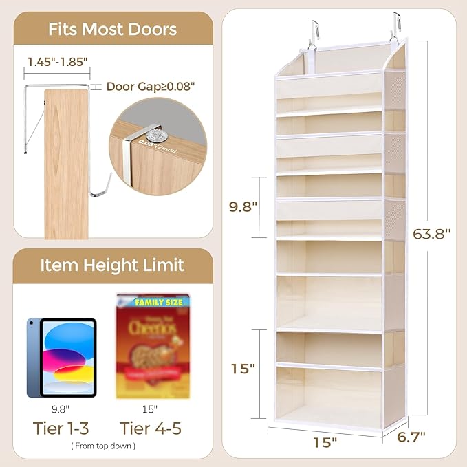 5 Tiers Over the Door Organizer with 10 Mesh Side Pockets