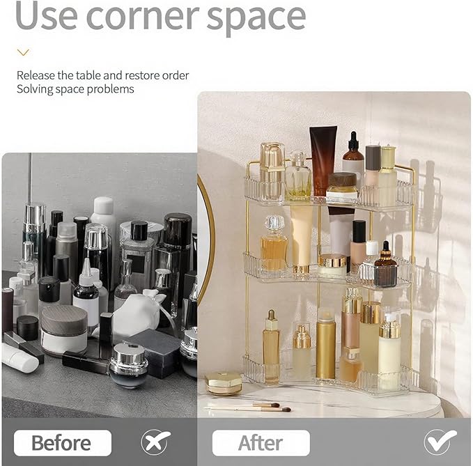 Corner Bathroom Countertop Organizer, Vanity Trays for Counter, Clear, 3 Tiers
