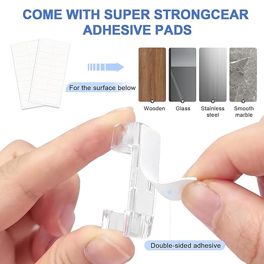 Adhesive Cable Wire Clips Clear (20 PCS) with Screw Holes - Strong Sticky or Screw-Mountable Cord Holders for Wall, Under Desk, Car, PC & Ethernet Cords, Indoor/Outdoor Christmas Lights Organizer