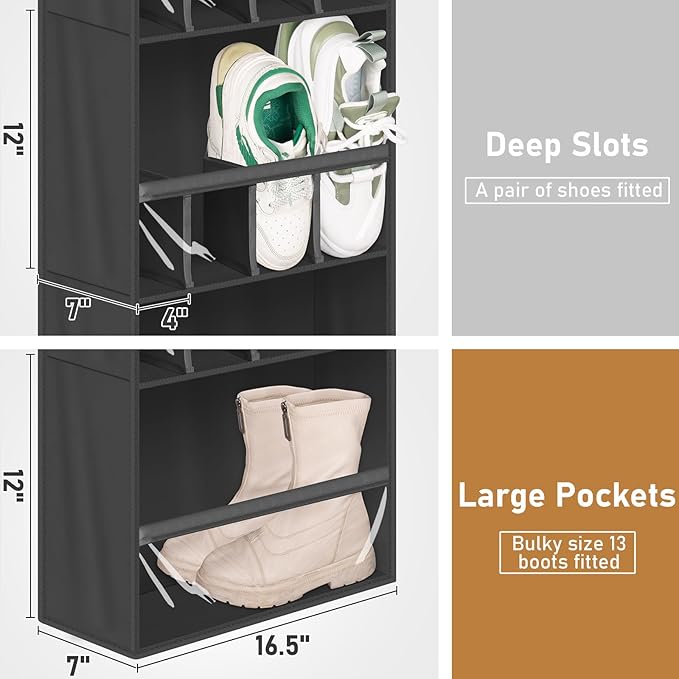 20 Pairs Over the Door Shoe Organizer for Closet Narrow Hanging Shoe Rack, Black