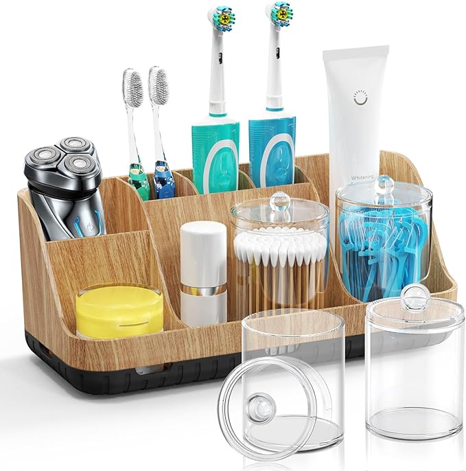 Bathroom Toothbrush Holder Set with 2 Pack Qtip Holder Dispenser