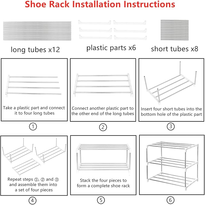 Jucaifu Stackable Small Shoe Rack, Entryway, Hallway and Closet Space Saving Storage and Organization (3-Tier, White)