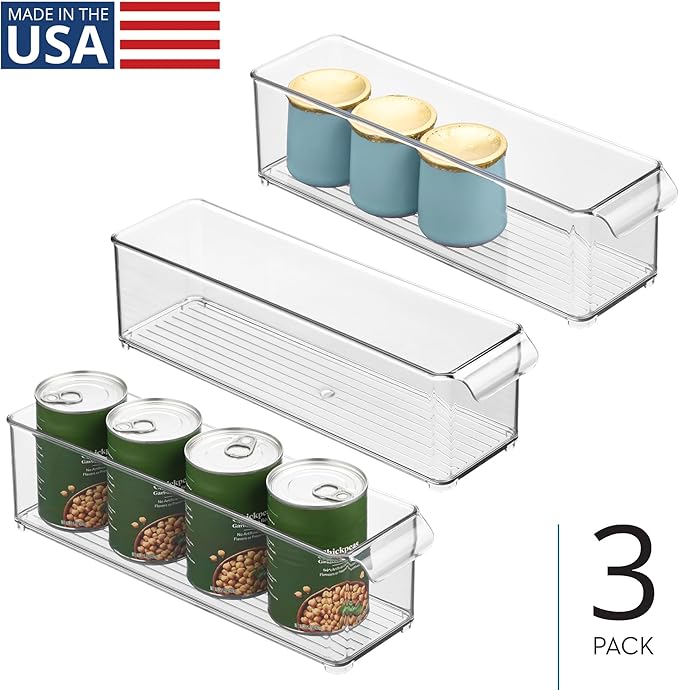iDesign Stackable Fridge Storage Bin with Handle - Fridge and Freezer Organizer Bin - Set of 3 - Clear