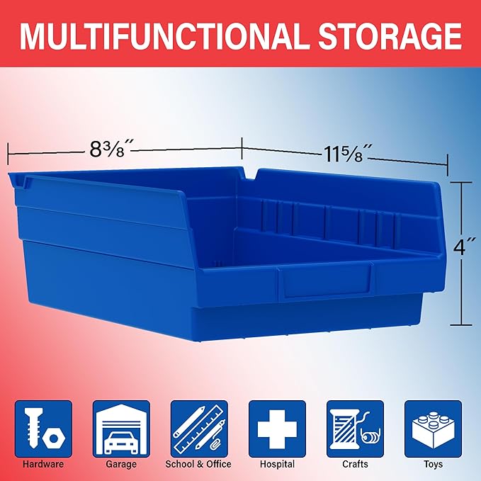 Akro-Mils 30150 Plastic Shelf Bins, Heavy Duty Storage Bins for Garage, Closet, and Drawer Organization, 12" x 8" x 4", Clear, 12-Pack
