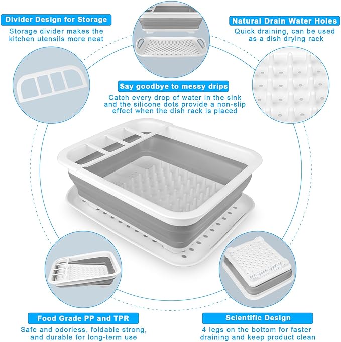 Collapsible Dish Drying Rack Portable Dish Drainers for Kitchen Counter