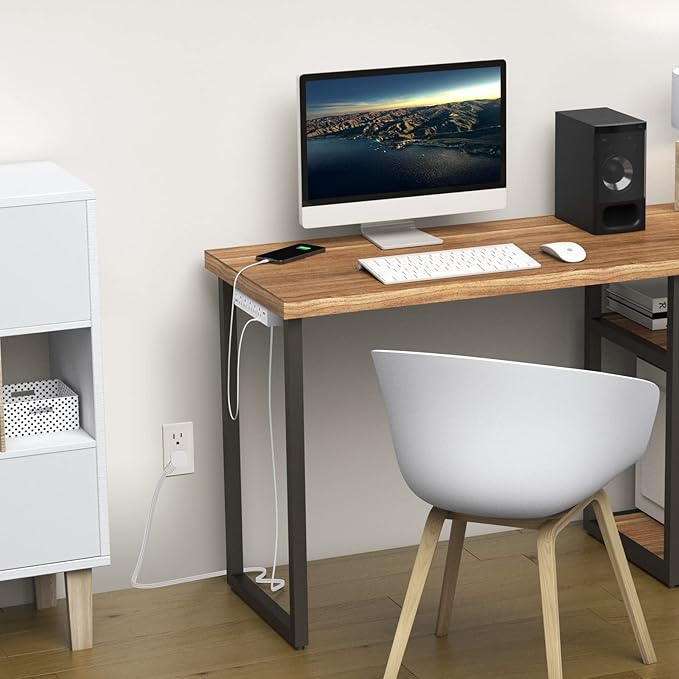 40W Under Desk Power Strip Mountable,20W USB-C Fast Charging Flat Plug Power Strip Surge Protector 1200J,9 in 1 Desk Outlet,5 Outlets,2 USB-C,2 USB-A,10FT Extension Cord White