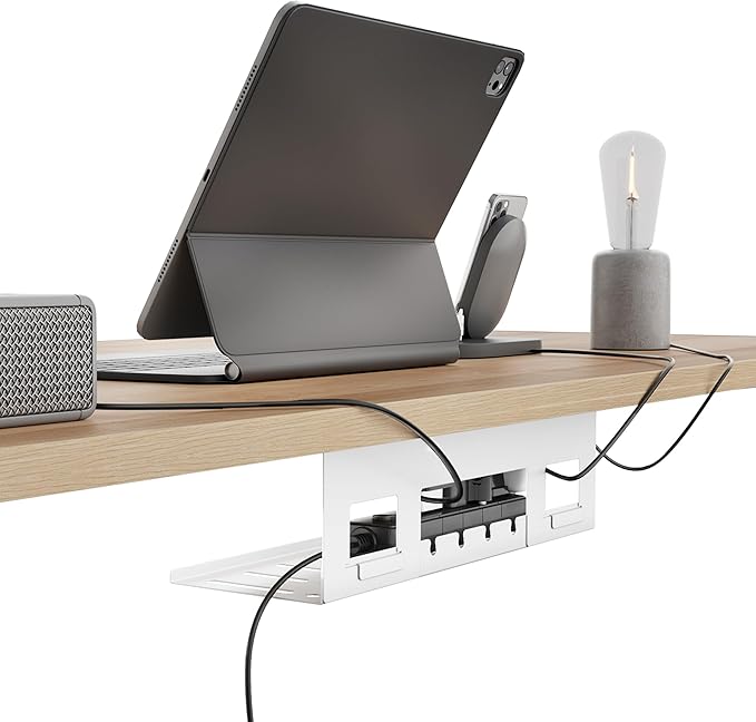 Under Desk Cable Management Tray, 15.7 Inches Metal Cord Organizer Rack, White