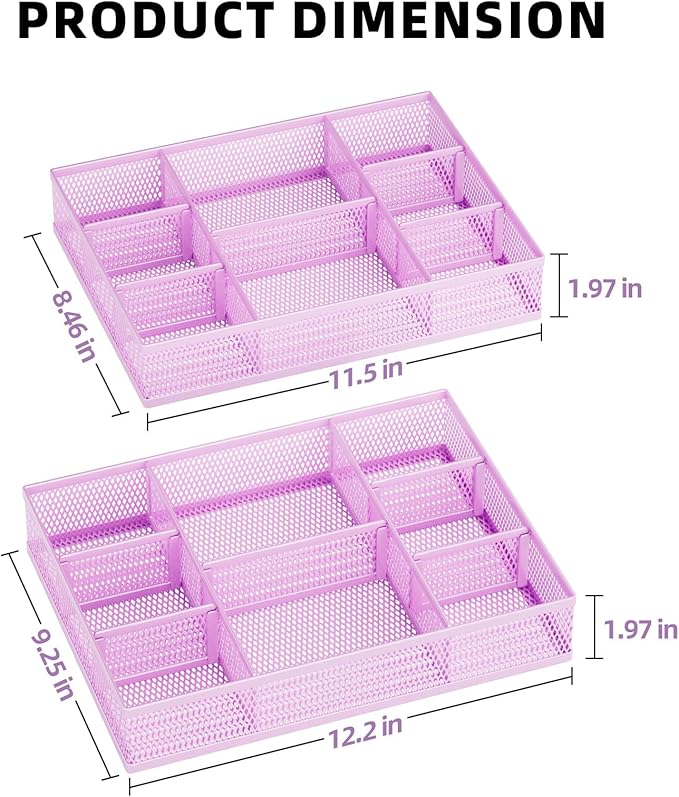 2 Pack Desk Drawer Organizer, Purple