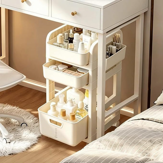 Rolling Makeup Organizer Cart with Removable Drawer, 3 Tier White