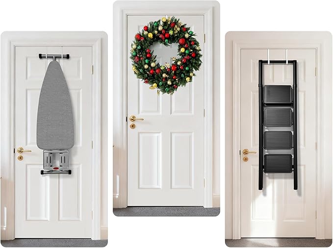 Mars-Rock Over The Door Metal Hooks with Plastic Coating 5.5" Fit 0.5" to 2" Wide Door 4 Pcs Heavy Duty Single Towel Robe Rack Wreath Bathroom Shower Hanger Shoe Organizer Ironing Board Short White