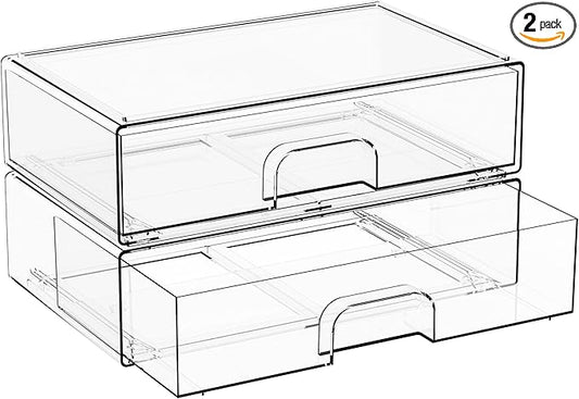 2 Pack Acrylic Drawer Organizer, 12.2''W Clear Stackable Storage Drawers