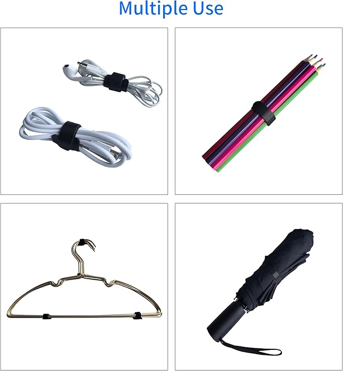 100 PCS 8 Inches Black Reusable Cable Ties, Adjustable Cord Straps, Cable Organizer, Cord Wrap and Hook Loop Cords Management