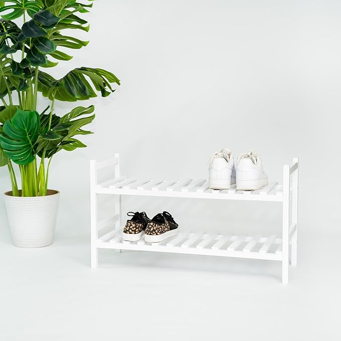Wood Stackable Wooden Shoe Rack Organizer for Closet Storage, White