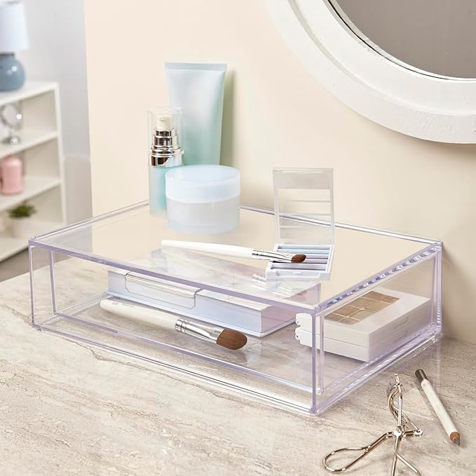 Audrey Stackable Clear Bin Plastic Organizer Drawer, Organize Eyeshadow Palettes