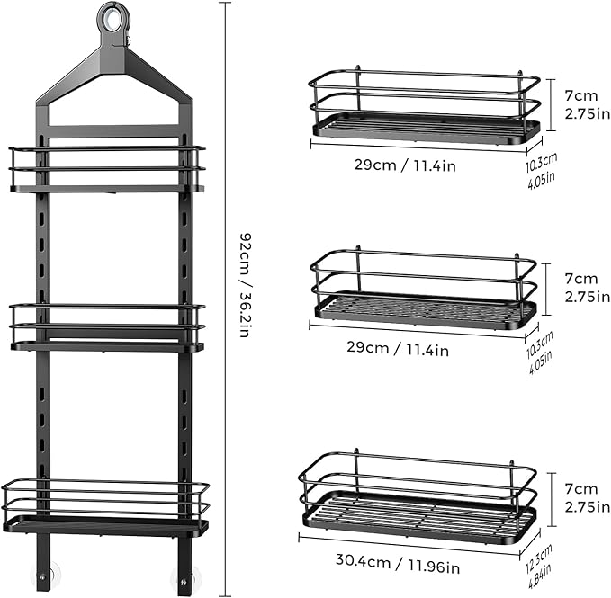 3 Tier Height-Adjustable Shower Caddy Hanging Hanger Anti-Swing-Over The Shower