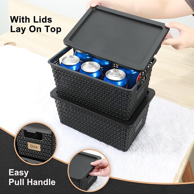 Storage Bins with Lids | Plastic Storage Baskets with Lids for Office Organization,Stackable Organizing Bins with Latching Design, Easy-Clean Boxes for Home, Office, Toys & Classroom Supplies, 6 packs