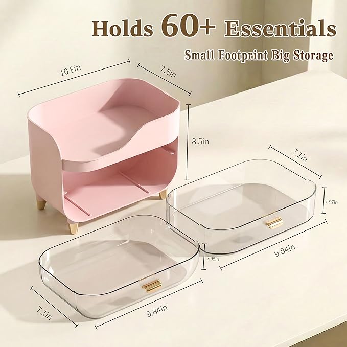 Makeup Organizer for Vanity with Large Smooth Drawers Extra Large Skincare Organizer for Bathroom Countertop and Dresser, Crystal Clear Cosmetic Storage Display Case for Beauty Products