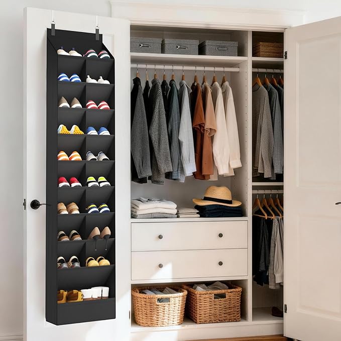 10 Tier Over the Door Shoe Organizer with 19 Large Deep Pockets, Black