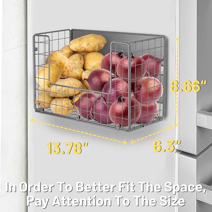Magnetic Fridge Shelf, Fruit Potato & Onion Storage Bins, 1, Silver