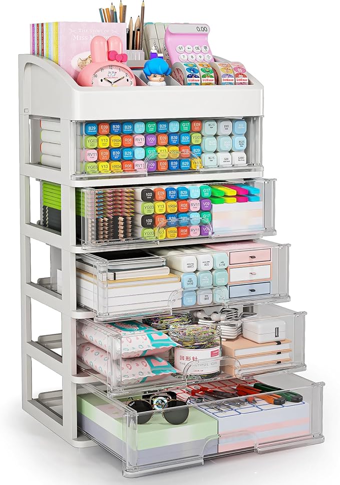 Desk Organizer with Drawers, 5 Drawers Storage Organizer