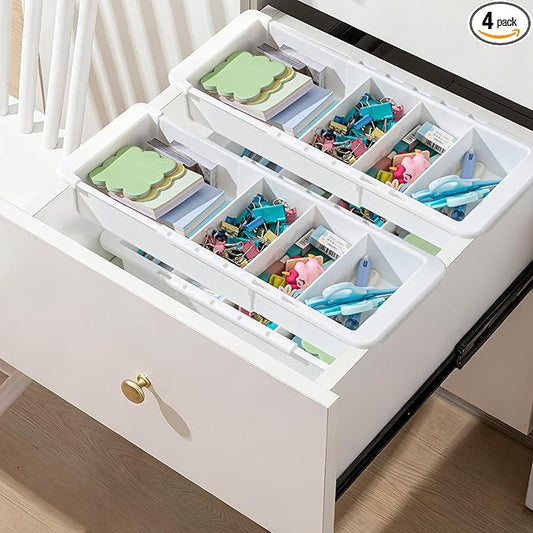 4 Pcs Expandable Drawer Organizer Bins Adjustable Deep Drawer Hanging Organizer