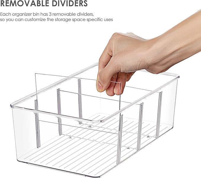 2 Pack Food Storage Organizer Bins, Clear Plastic Bins for Pantry, Kitchen