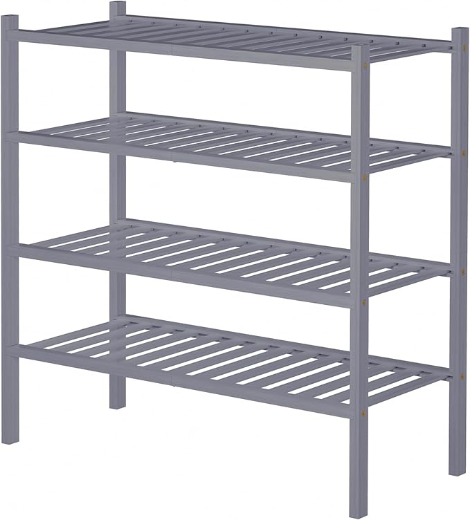 CRAFT 4 Tier Bamboo Shoe Rack for Closet Free Standing Wood Shoe Shelf, Grey