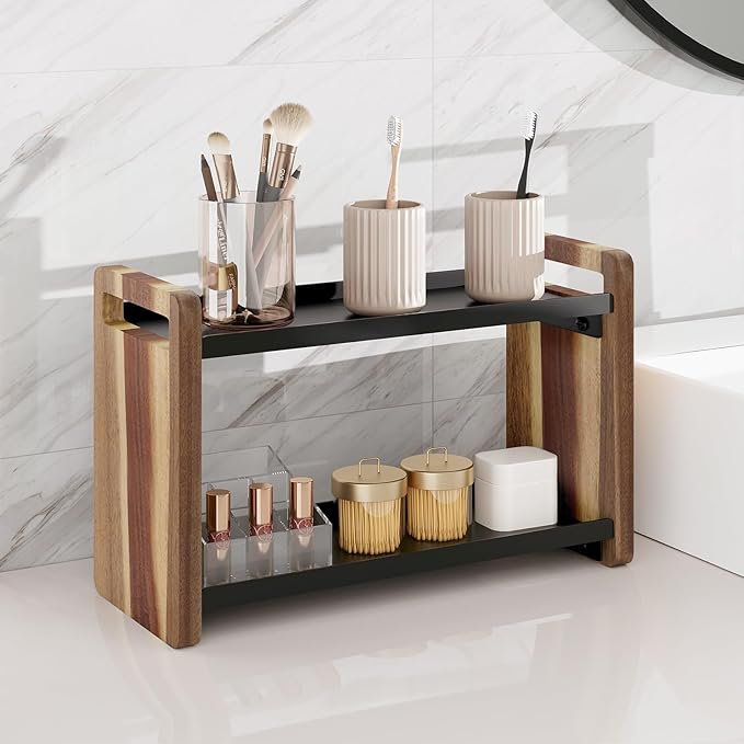 Bathroom Counter Organizer,Bathroom Counter Shelf,Bathroom Organizers,Under Sink Organizer,Cologne Organizer for Men,Cologne Cabinet,Spice Rack Organizer for Cabinet,Gifts(Acacia 2 Tier)