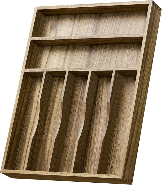 Kiasthome Acacia Wood Silverware Drawer Organizer, 7 Slots