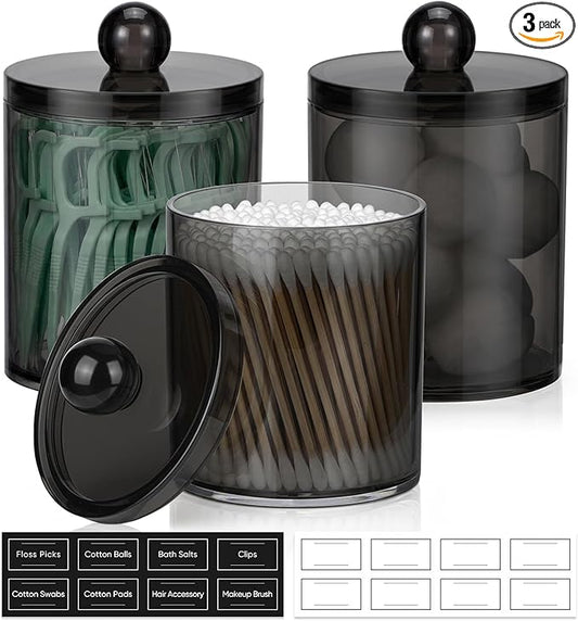 3 Pack Acrylic Qtip Holder Dispenser for Cotton Swabs, Balls, Pads