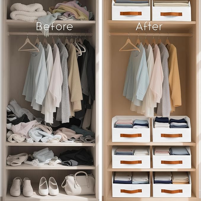 Homsorout Fabric Storage Bins for Organizing - 10 Pack Large Trapezoid Collapsible Storage Bins with Front Handle, Closet Organizers and Storage for Bedroom, Home Shelves, Small Spaces, White