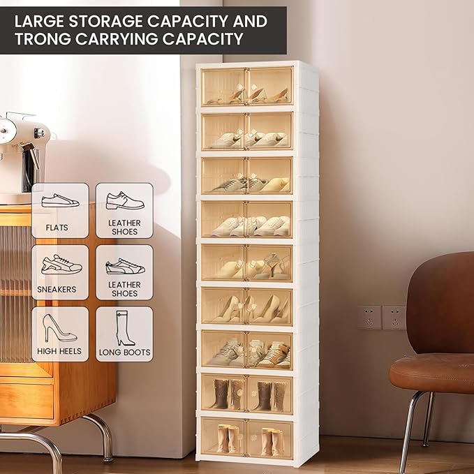 Portable Extra Large Folding Shoe Rack Set of 2, Shoe Organizer Storage Box for Closet With Magnetic Clear Door, Shoe Storage Cabinet for Living Room, Entryway(9 layers—18 Pairs, Style-A)