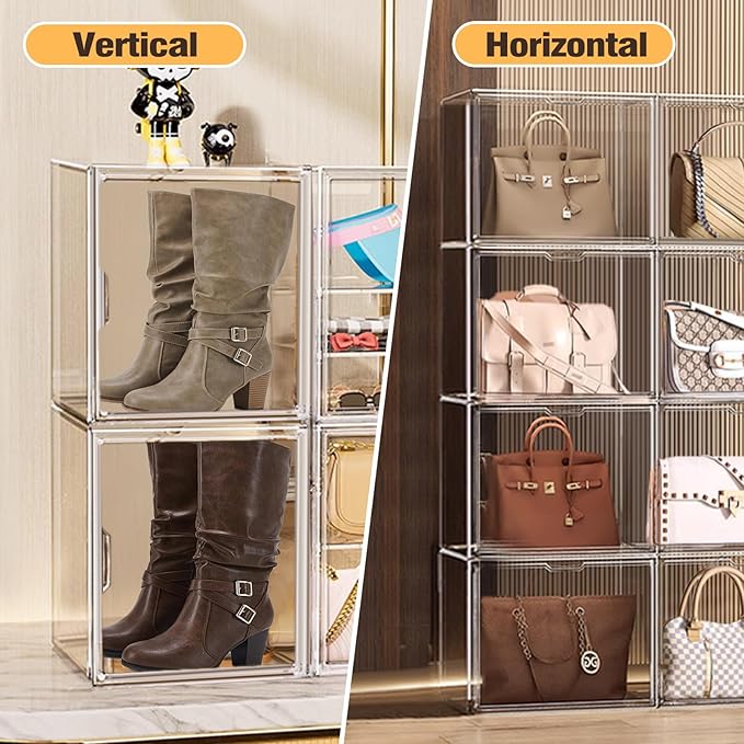 Clear Shoe Boxes Stackable, 10.6'' Tall Sneaker Storage Boxes for High Top Shoes, Magnetic Side Door Shoe Organizer Clear Plastic Shoe Containers for Closet Display, 1 Pack