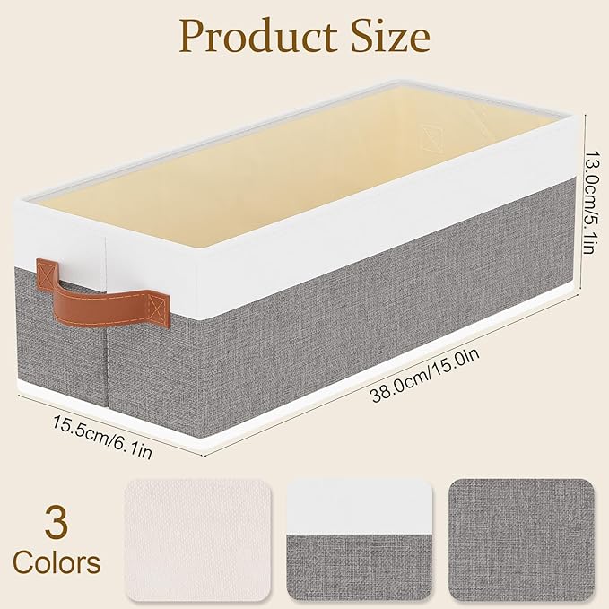 5 Pack Collapsible Storage Baskets, Fabric Foldable Storage Cubes for Organizing, Clothes Organizer Boxes with Handles, White and Gray, 15 x 6 x 5 Inch