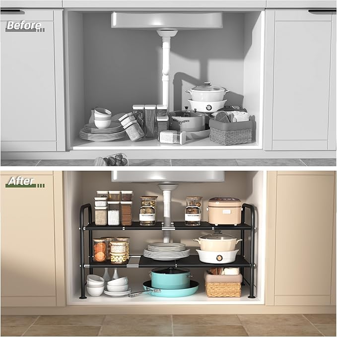 Under Sink Organizers and Storage, 2 Tier Shelf Under Bathroom Sink