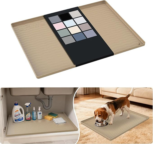Waterproof Silicone Under Sink Mat 25'' x 19'' Shelf Liner for Kitchen, Khaki