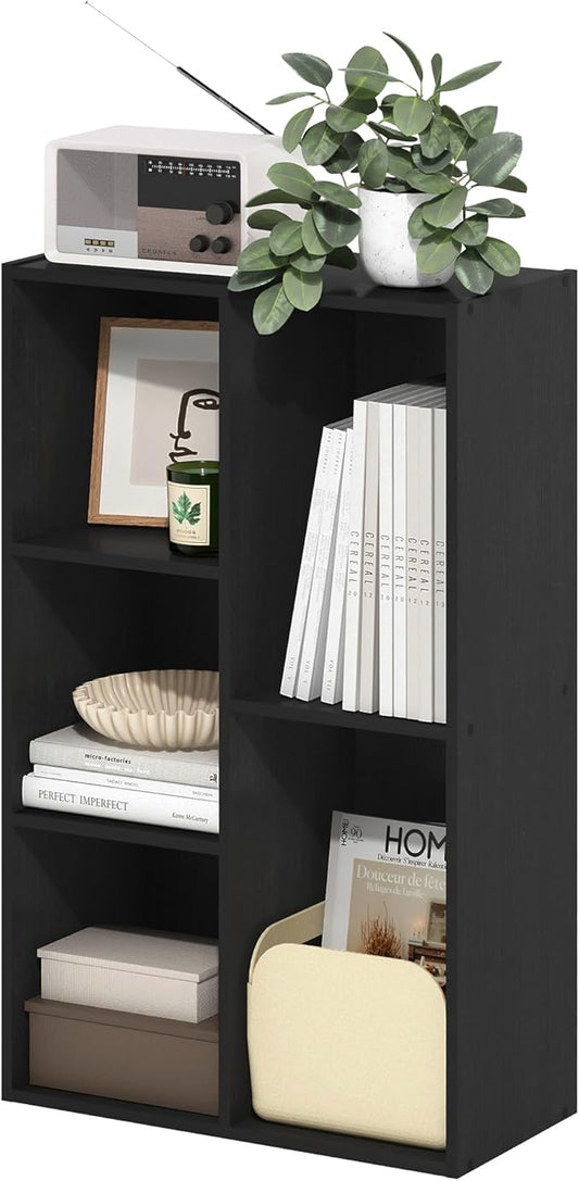 Furinno LUDER Book Shelf, 5-Cube Bookshelf, Reversible Bookcase, Blackwood
