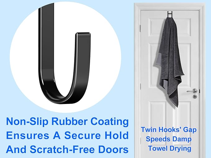 Over the Door Twin Metal Hooks with Plastic Coating 5.5" Fit 0.5" to 1 3/8" Door