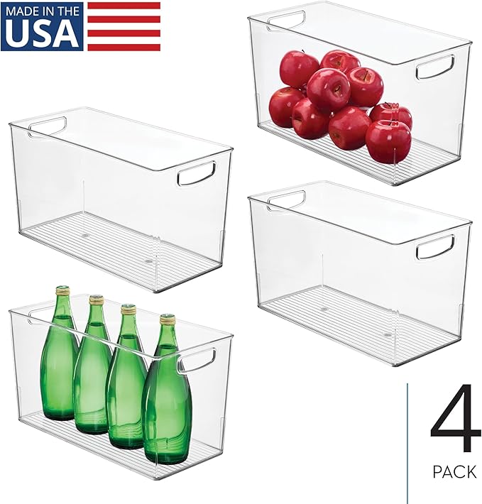 Plastic Storage Bin with Handles for Household Storage, Set of 4, Clear