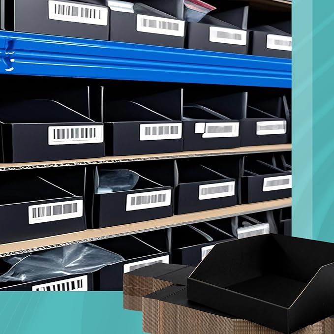 Fuyoooo 30 Pack 12 x 10 x 4. 5 Inches Cardboard Storage Bins Open Top Bin Boxes Black Corrugated Shelf Organizer Bins for Pantry, Parts, Garage, Snacks, Bottles, Cans or Warehouse Home Cubby