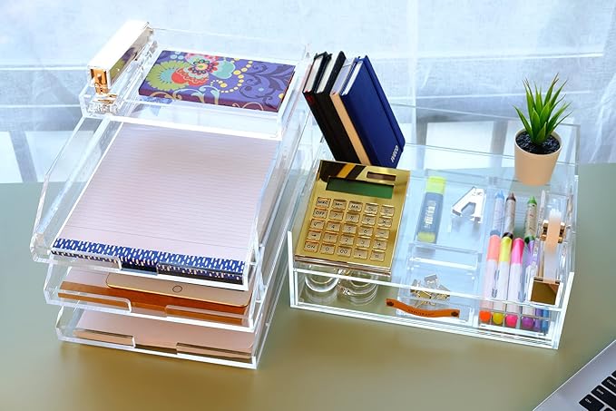 Clear Acrylic Stackable Drawer Organizer Trays, 4-Pack