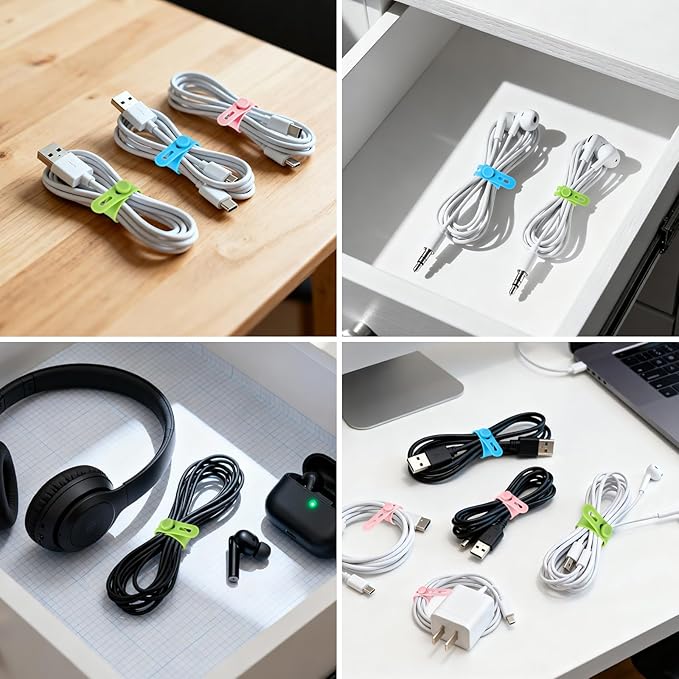 Silicone Cable Ties, Cord Organizer Ties, Cord Ties Reusable