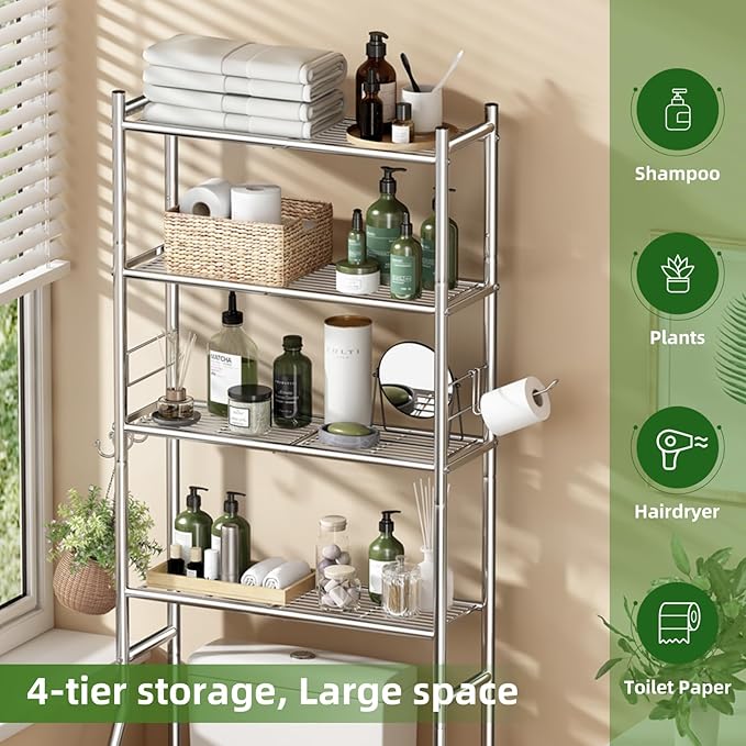 Over the Toilet Storage Cabinet, Metal 4 Tier Bathroom Shelves Over Toilet