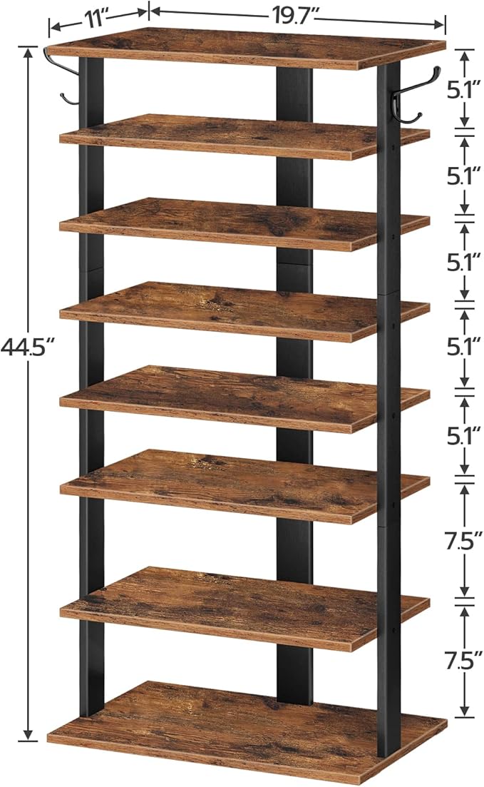 8 Tiers Vertical Shoe Rack, Rustic Brown BF750XJ01