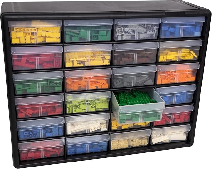 24-Drawer Plastic Drawer Storage Cabinet for Garage Organization, 10124 Black