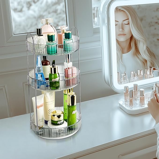 360 Rotating Makeup Organizer, Classic Grey, 3 Tier
