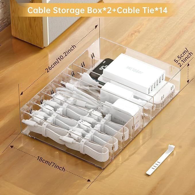 2Pcs Cable Charger Organizer Box